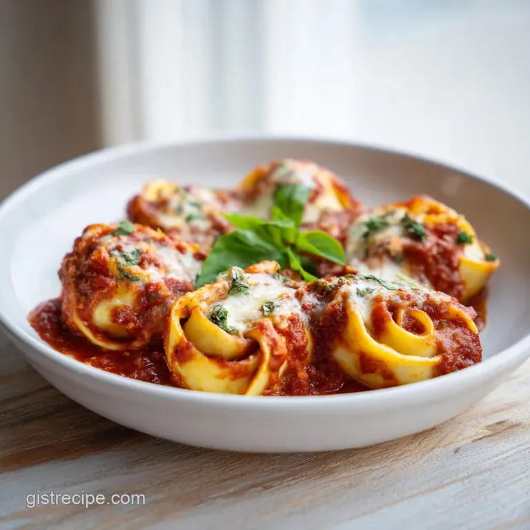 Three pasta rolls arranged on a white plate with a drizzle of red sauce and a sprinkle of fresh green parsley.