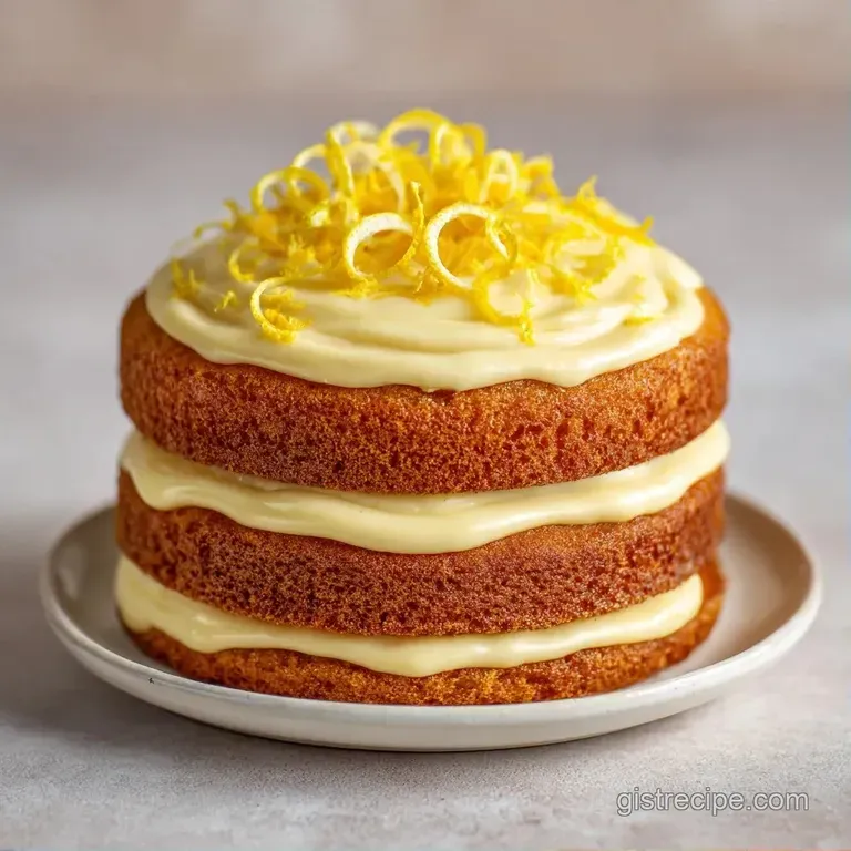 A thin slice of pale yellow sponge cake on a white ceramic plate, garnished with a fresh mint leaf and lemon slice.