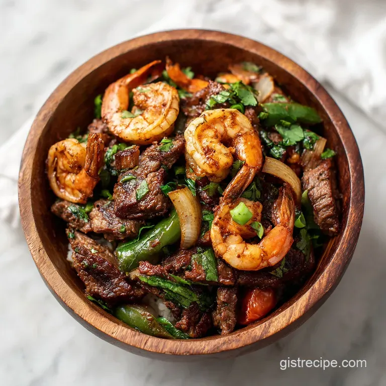 Mahogany-Glazed Garlic Steak and Shrimp Stir Fry