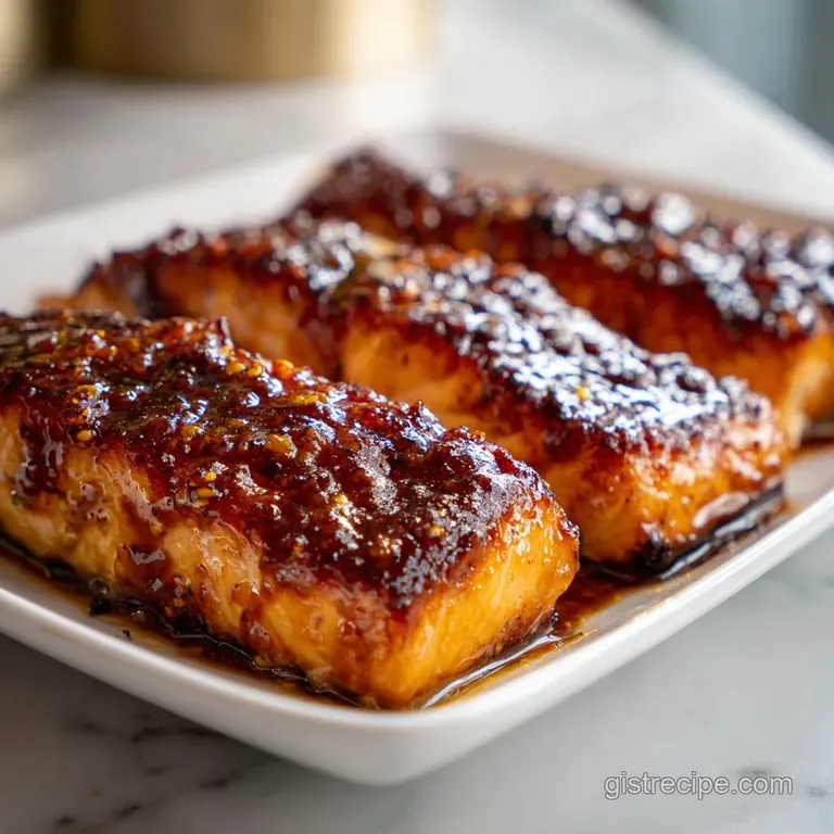 A succulent salmon fillet with a sticky amber glaze resting on vibrant saut&eacute;ed spinach and a fresh lemon slice.