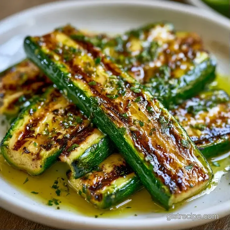 Neatly arranged green zucchini slices with white feta crumbles and fresh herbs on a white ceramic platter.