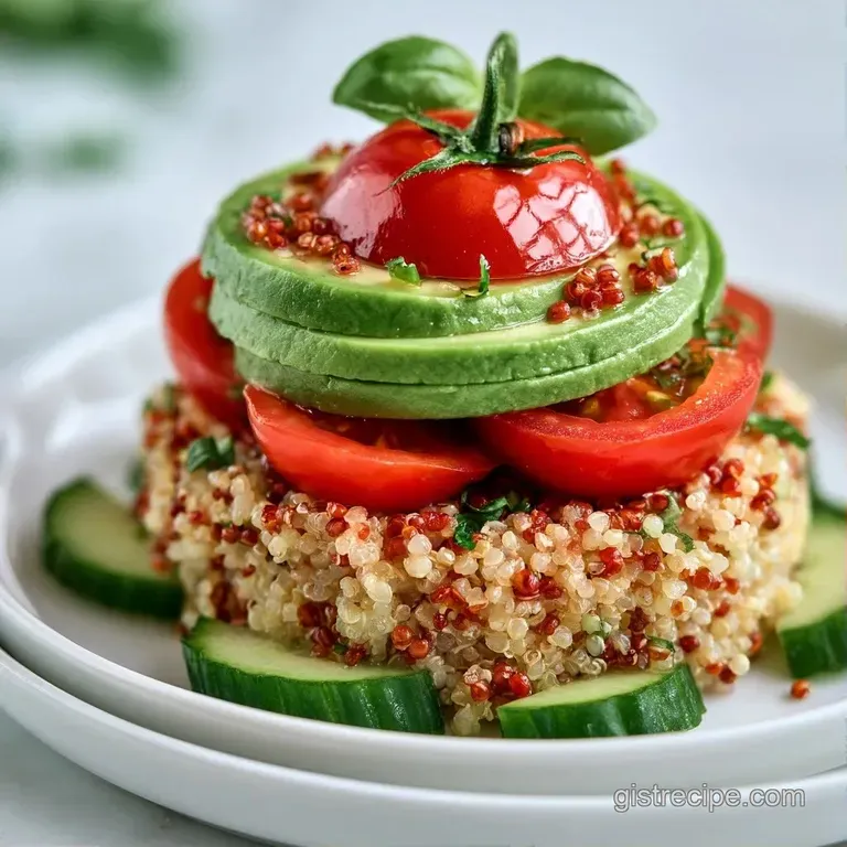 Colorful arrangement of fluffy quinoa, creamy avocado slices, and bright red cherry tomatoes in a white bowl.