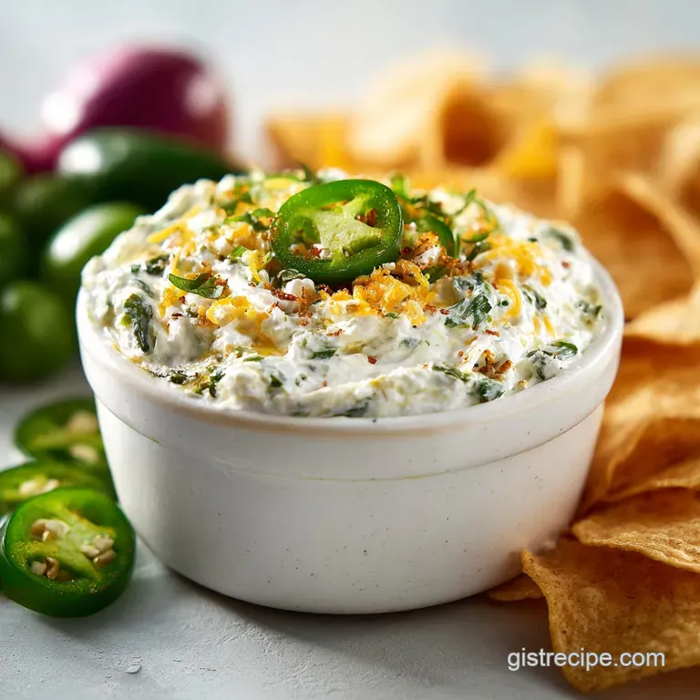 Smooth, cheesy jalapeno dip in a glass bowl, topped with bright cilantro and served alongside crunchy tortilla chips.