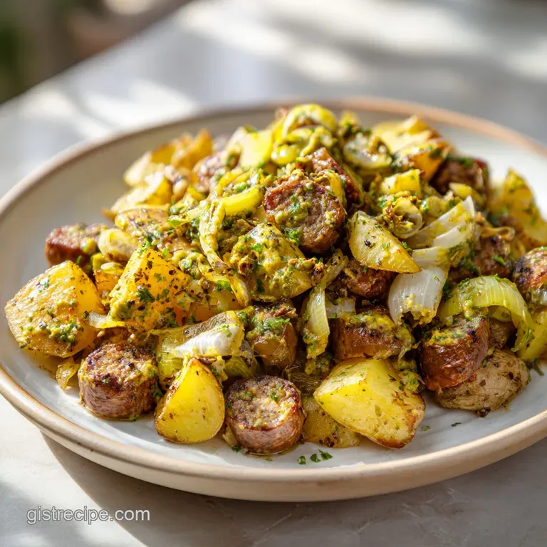 Sausage Potato and Leek Hash with Dijon Mustard