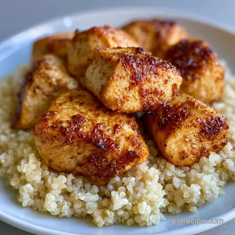 Vibrant mix of fluffy grains, sliced avocado, and golden seared chicken arranged neatly in a modern white bowl.