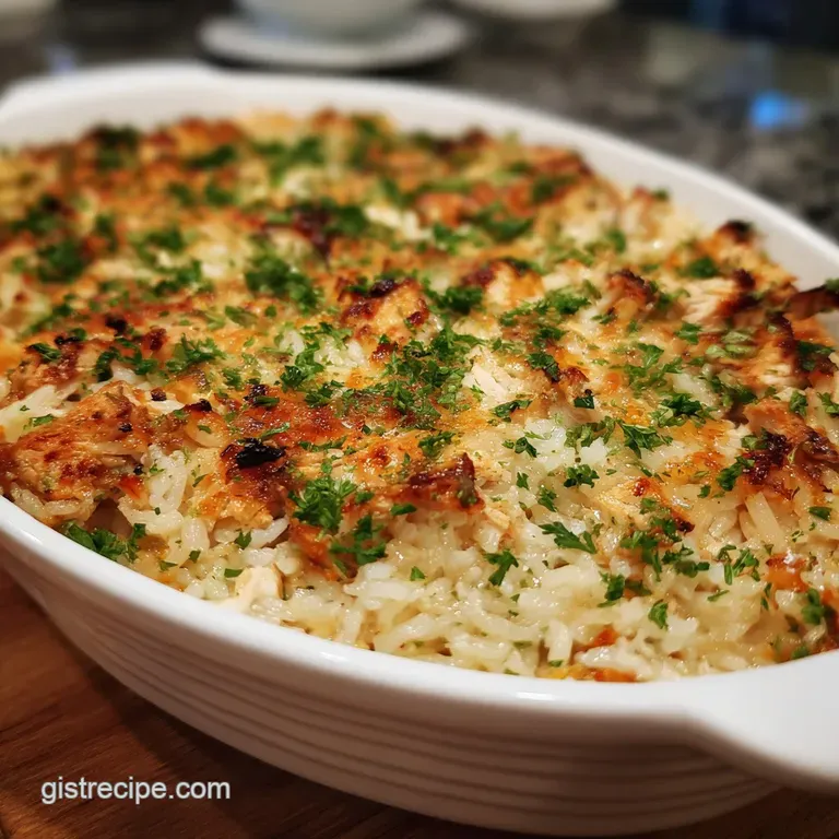 A spoonful of rich, creamy turkey and rice casserole being lifted, revealing the tender turkey and savory vegetables within.