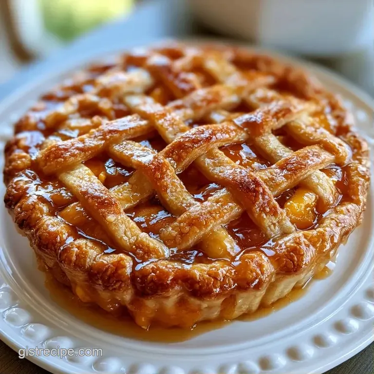 A warm slice of fruit tart with melting vanilla ice cream and a fresh mint leaf on a clean white porcelain plate.