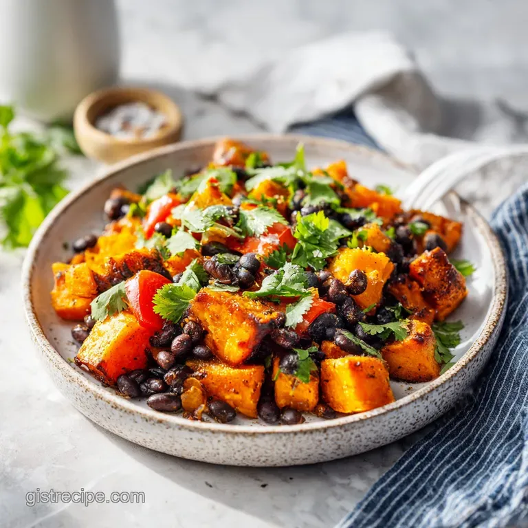 A rustic cast-iron skillet overflowing with golden-brown sweet potato chunks and two perfectly cooked, runny eggs.