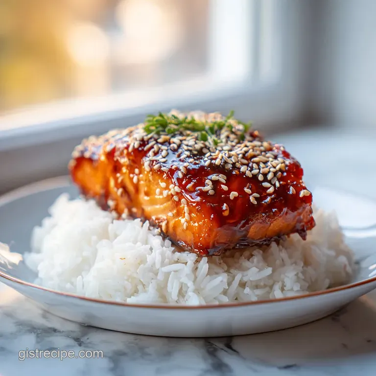 Glossy glazed salmon fillets nestled beside steamed broccoli and crisp carrots in a minimalist ceramic bowl.