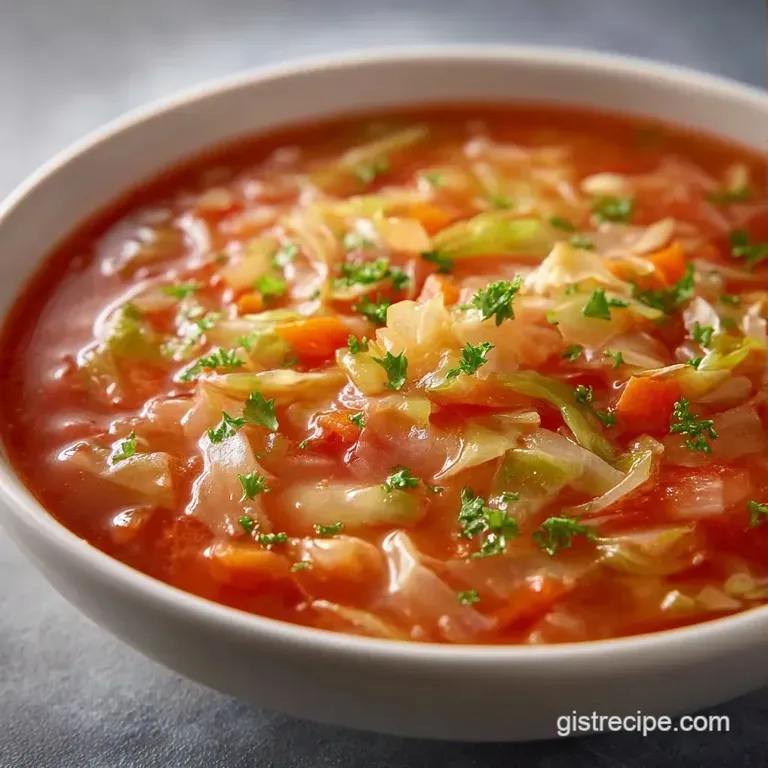 Vibrant red soup in a white bowl topped with a swirl of cream and fresh green parsley on a light wooden table.