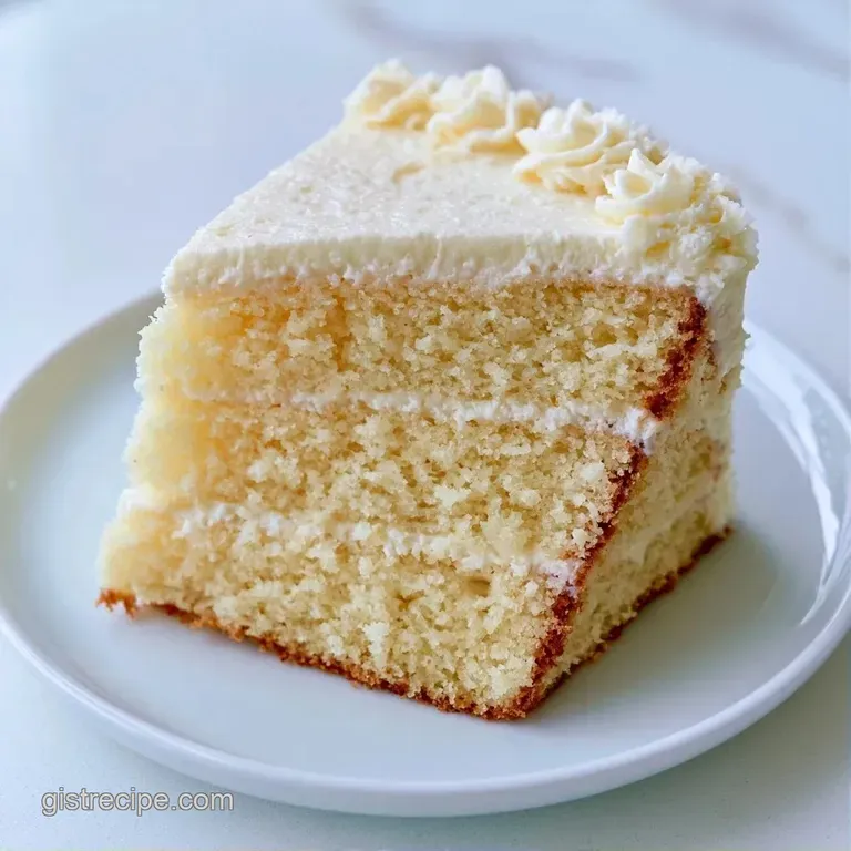 A slice of fluffy cream-colored cake on a white plate, paired with a fresh strawberry and a mint leaf garnish.