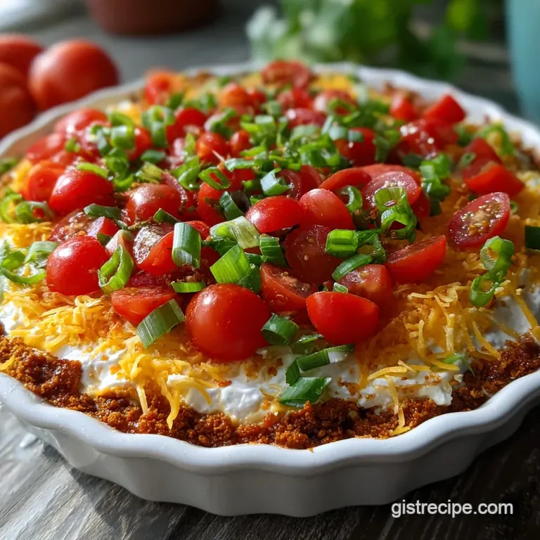 Individual glass dish filled with the layered dip; fresh cilantro sprigs on top give a bright green accent. Tortilla chips...
